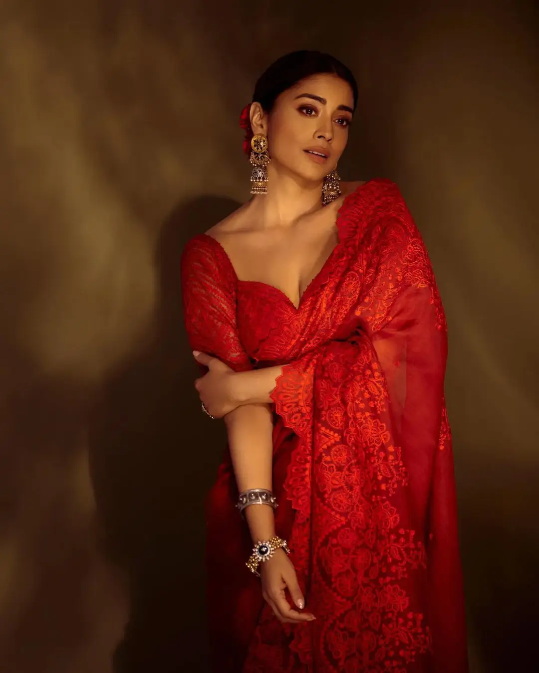 SHRIYA SARAN IN BEAUTIFUL RED SAREE BLOUSE 7